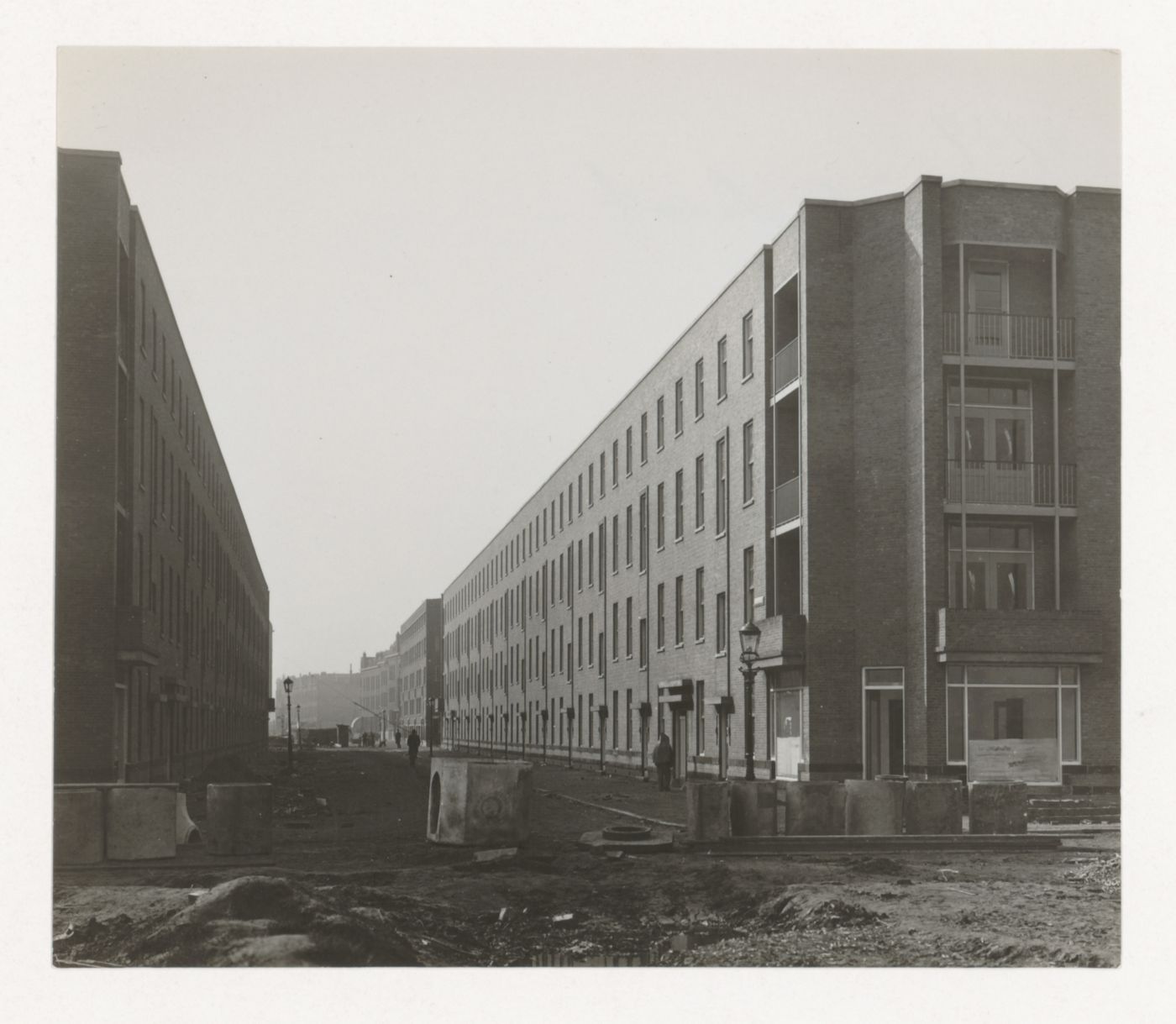 Exterior view of Tusschendijken Housing Estate under construction, Rotterdam, Netherlands