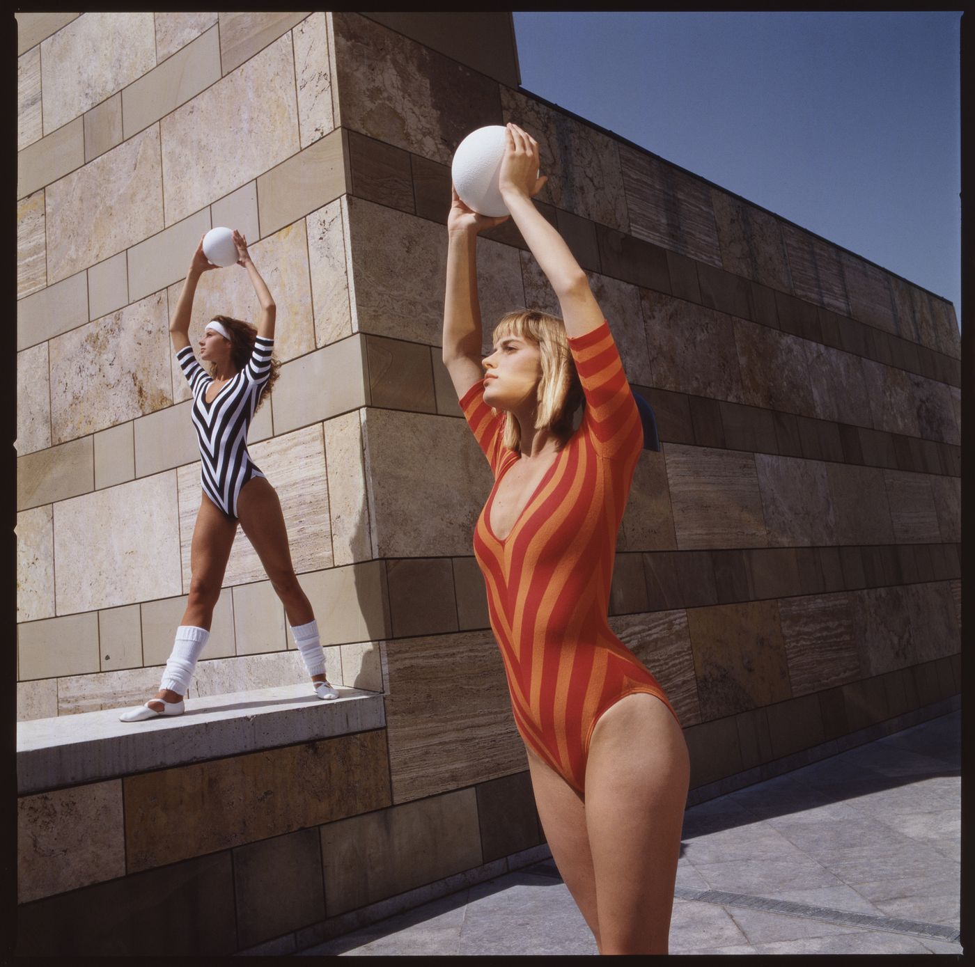 View of Staatsgalerie with fashion models, Stuttgart, Germany