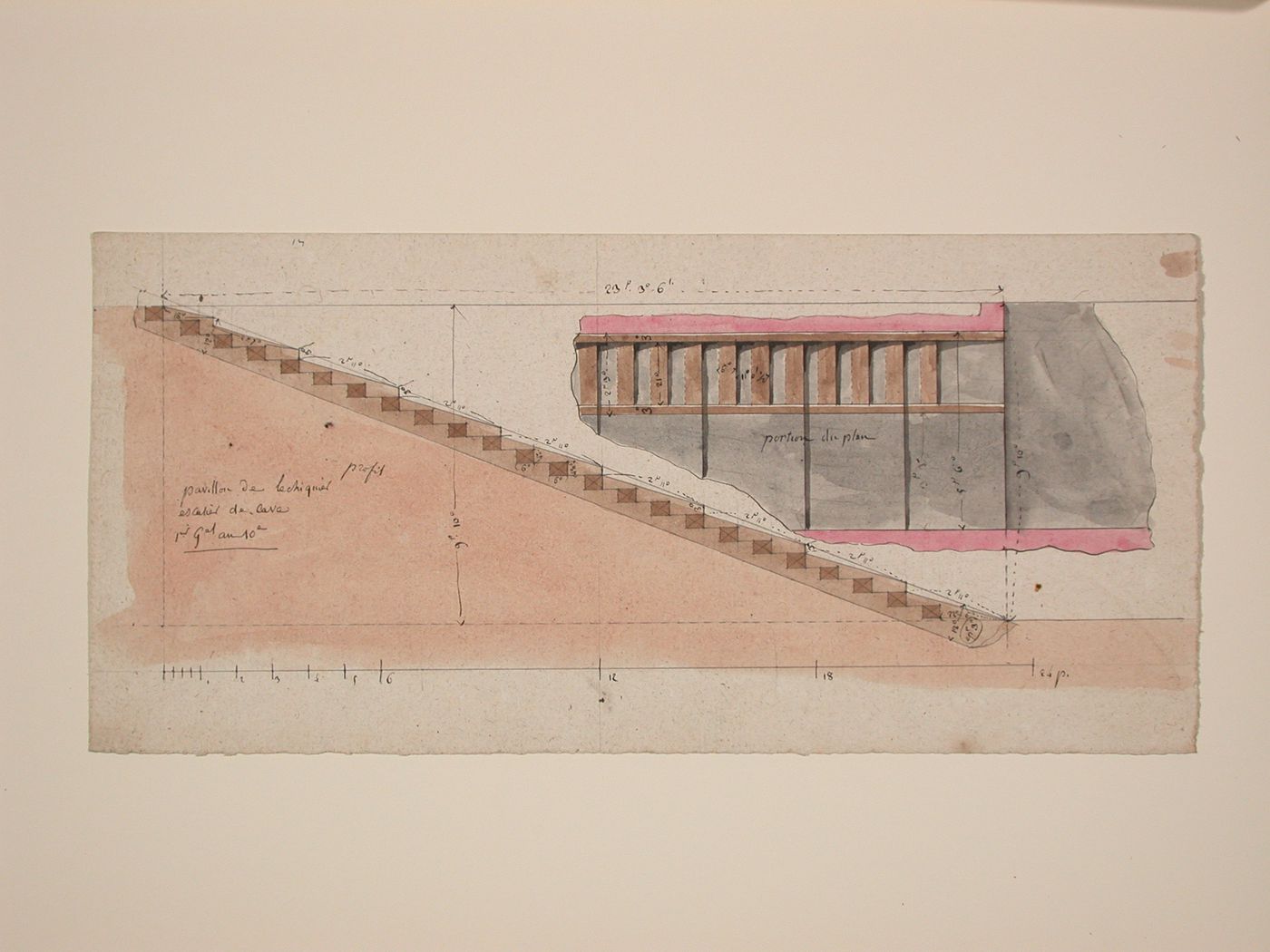 Partial plan and section for stairs for Caves, Marché des Carmes, Paris