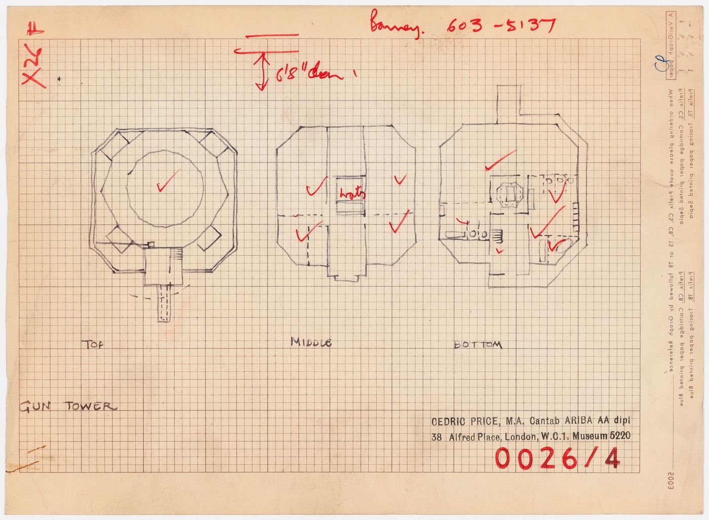 Red Sands Fort: plans of a gun tower