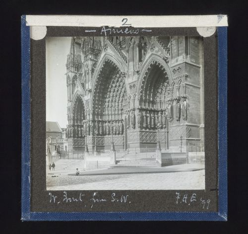 View of west façade of Cathédrale d’Amiens from southwest, Amiens, France
