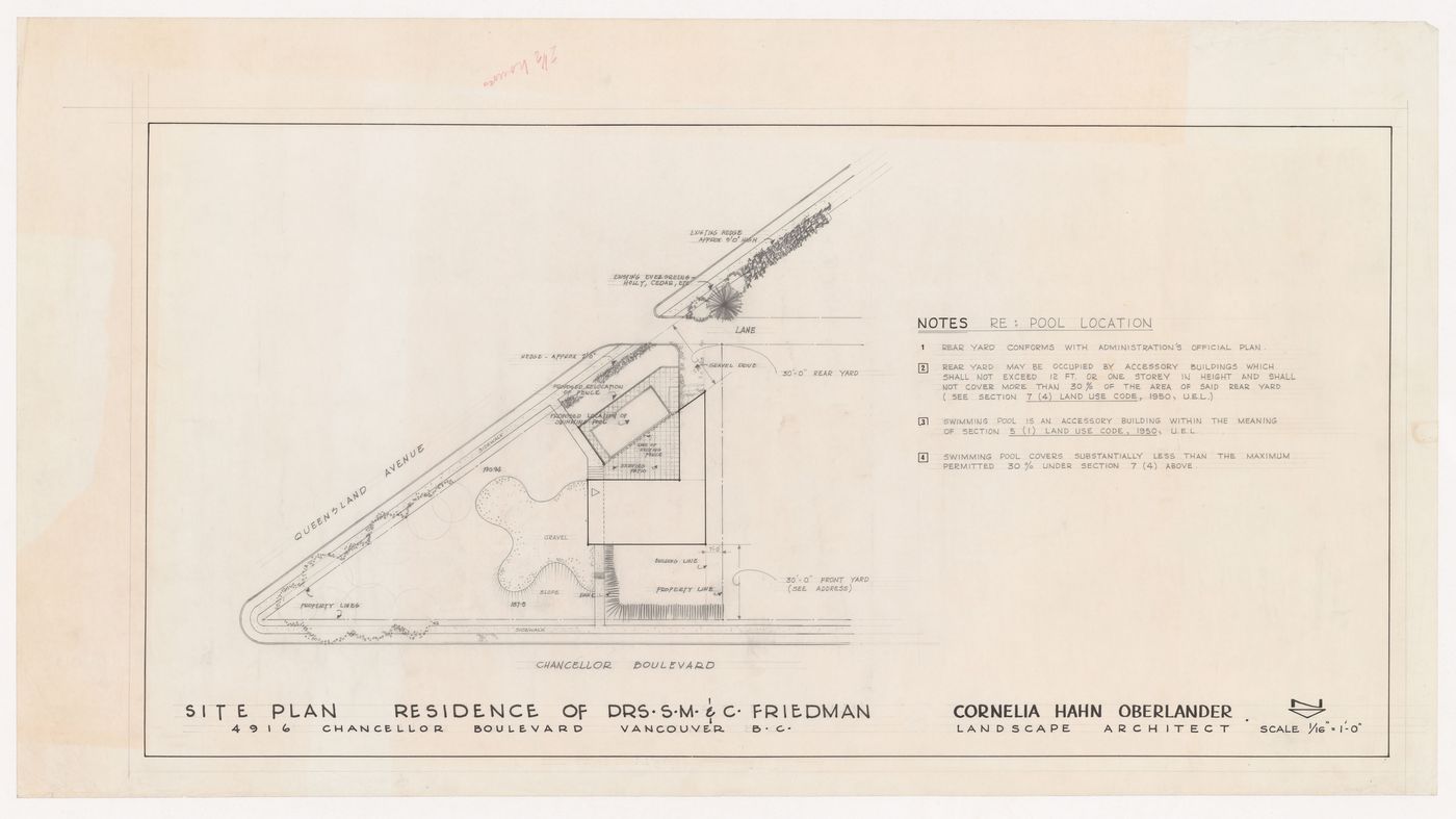 Site plan for Dr. and Mrs. S. Friedman Garden, Vancouver, British Columbia