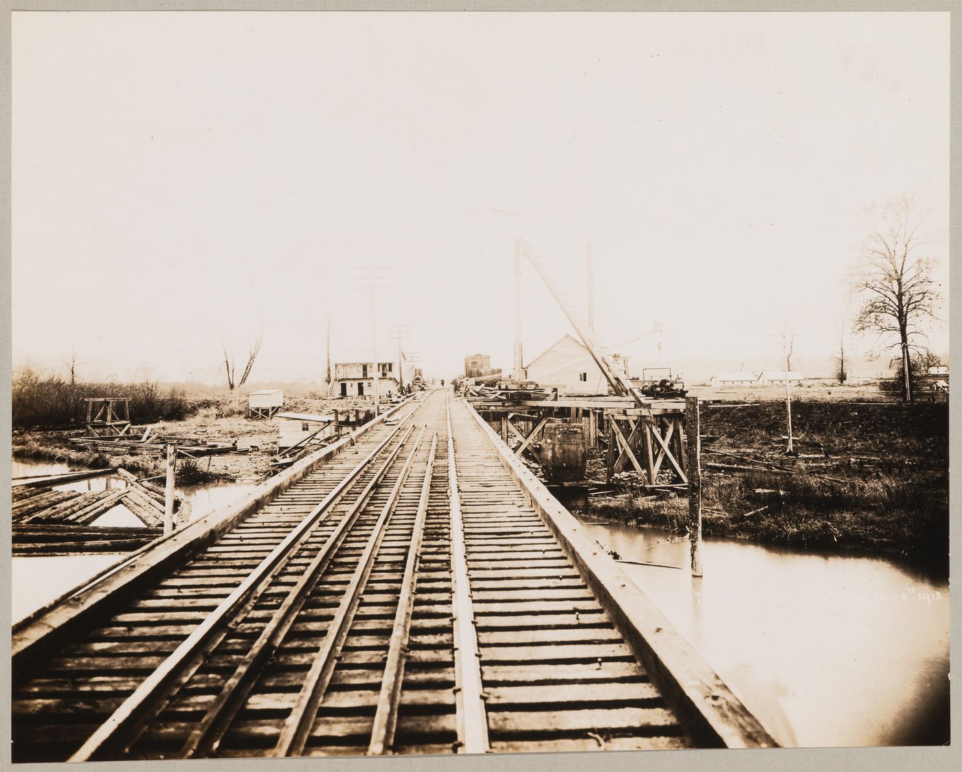 View of a Canadian Pacific Railroad Company bridge under construction, Coquitlam (now Port Coquitlam), British Columbia
