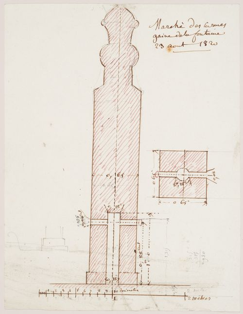Section and plan of fountain, Marché des Carmes, Paris