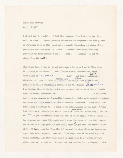 Draft of a lecture by Colin Rowe