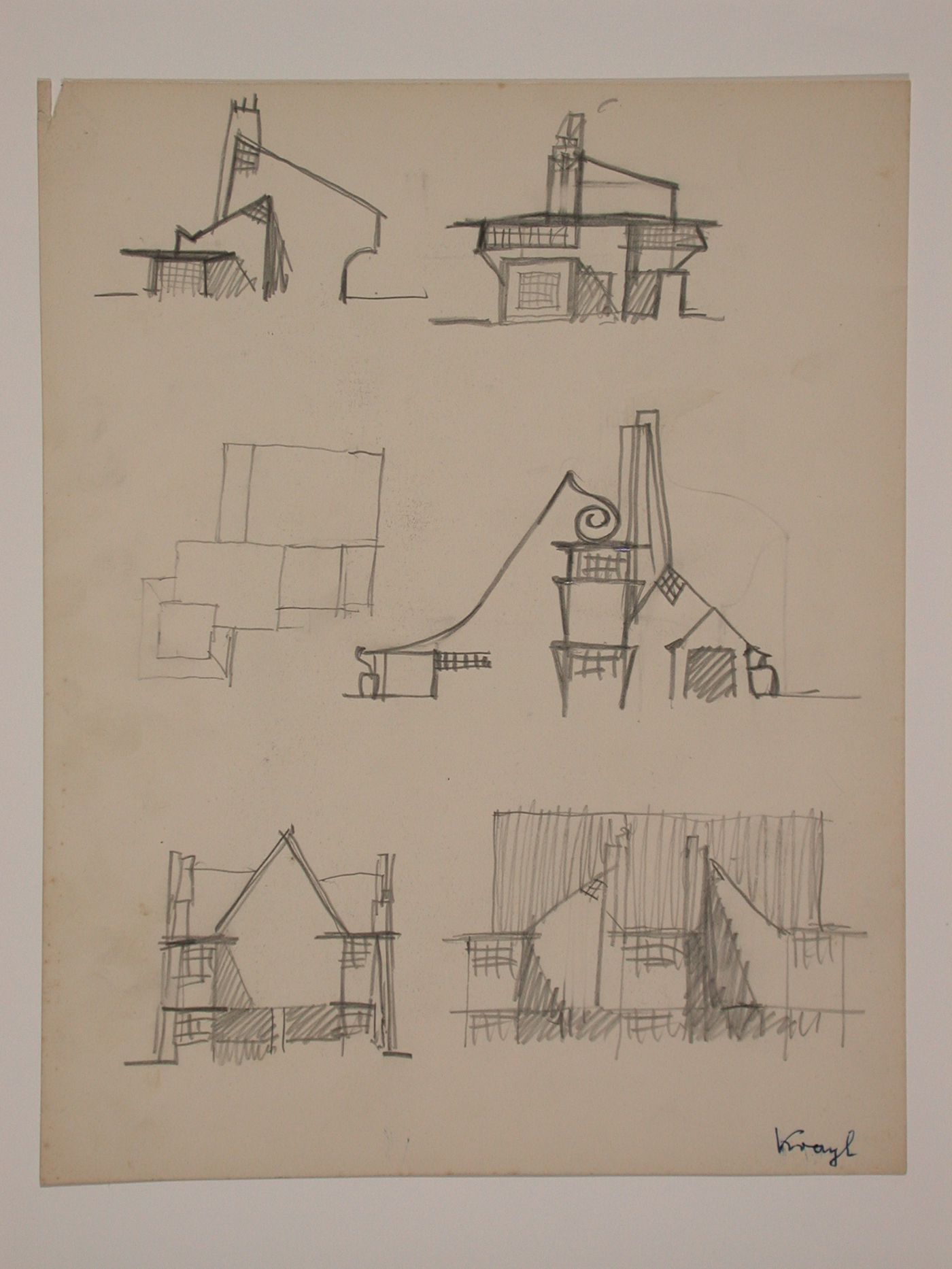 Sketches of buildings by Carl Krayl