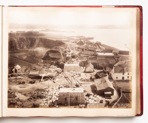 View of a building site for the construction of the Forth Bridge, Firth of Forth, Scotland, United Kingdom
