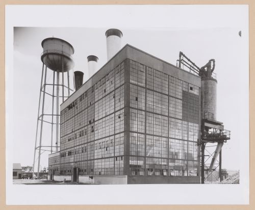 View of the principal and lateral façades of the addition to Boiler House No. 103, Half-Ton Truck Plant, Chrysler Corporation Dodge division, Mound and Eight Mile Roads, Detroit, Michigan