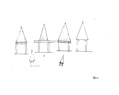 Russell House, Lake Bay, Washington (also called " Puget Sound House "): Sketches of alternative elevations