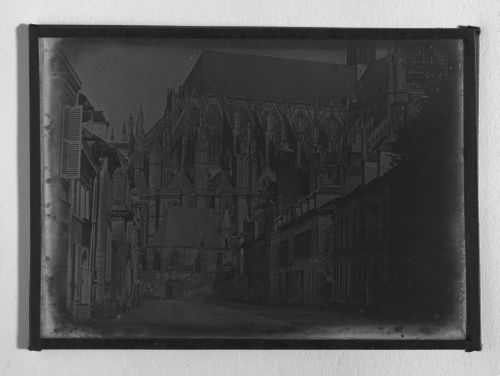 View of upper portion of Cathédrale d'Amiens taken from nearby alley, France