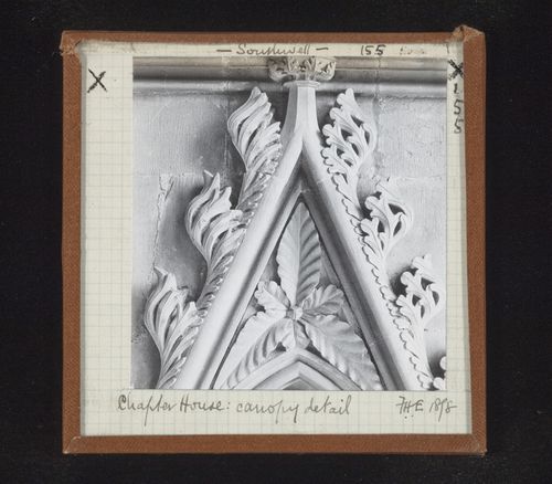 Detail view of canopy with foliation on tympanum in Chapter House, Southwell Minster, Southwell, Nottinghamshire, England