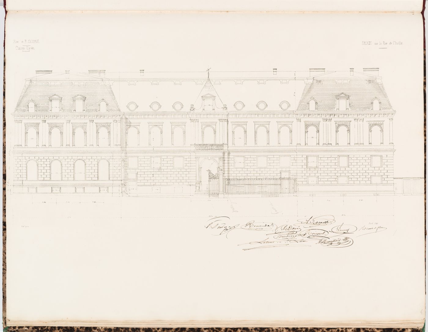 Principal elevation for the Hôtel Sauvage, rue de Chaillot, Paris