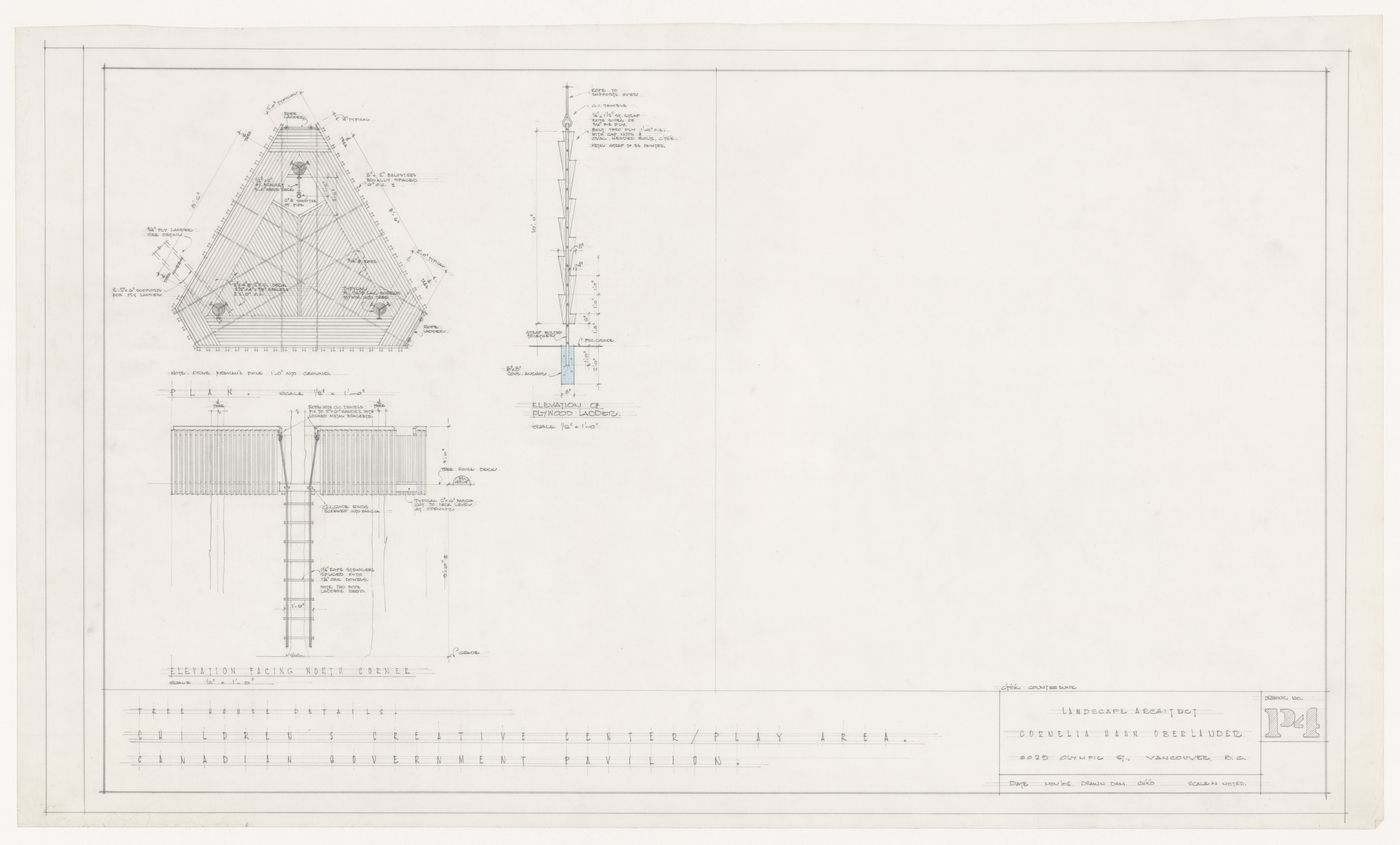 Plan and elevations for tree house for Children's Creative Centre Playground, Canadian Federal Pavilion, Expo '67, Montréal, Québec