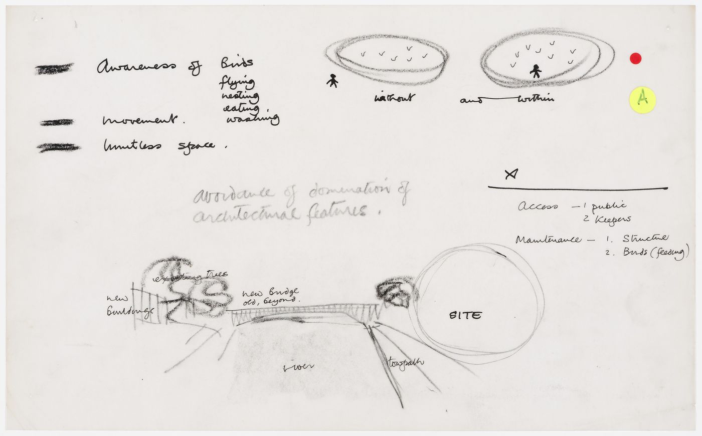 Conceptual notes and sketches for the Aviary at the London Zoo, London, England