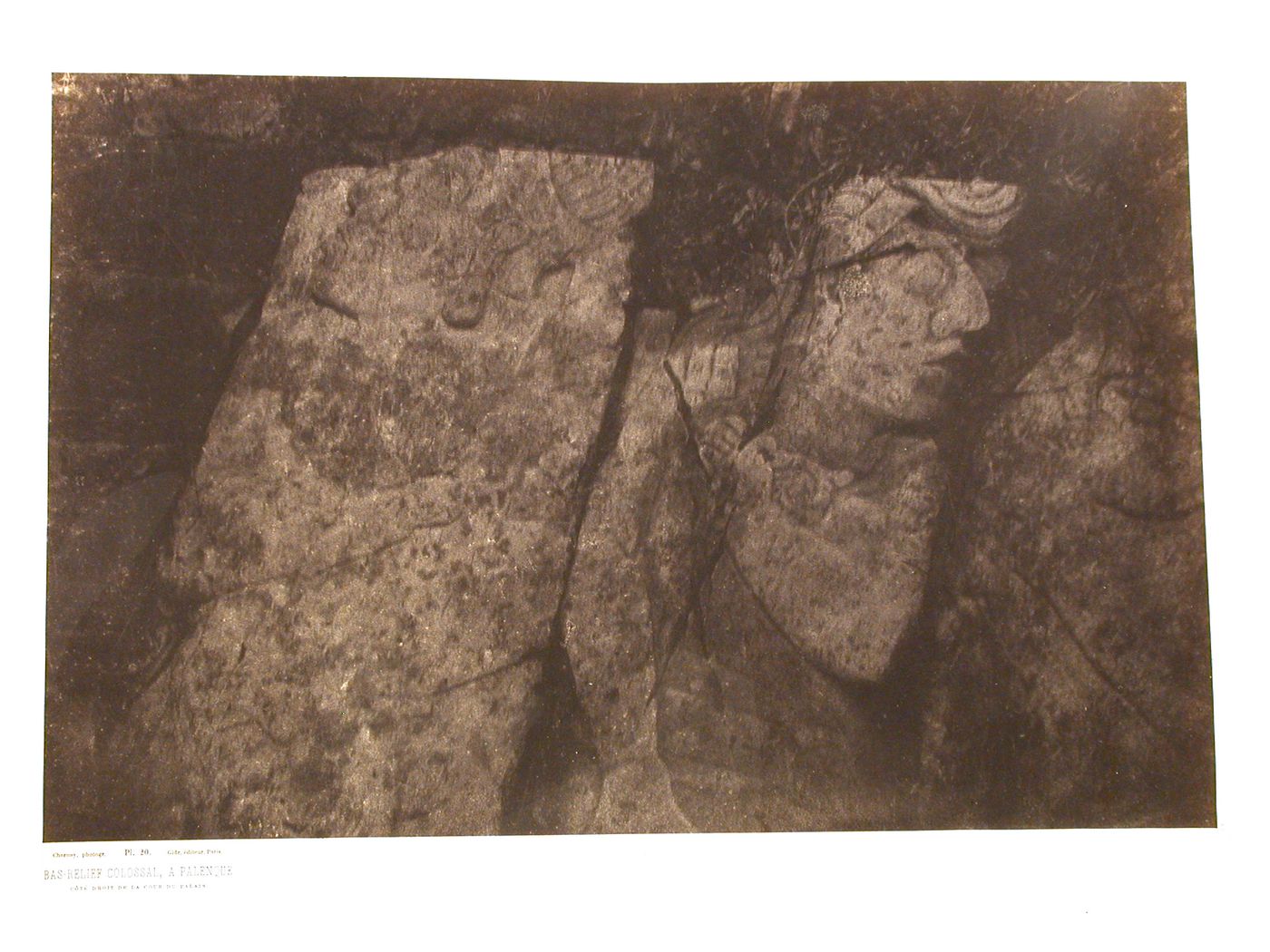 Close-up view of stone bas-reliefs in the East Court of the Palace, Palenque, Mexico