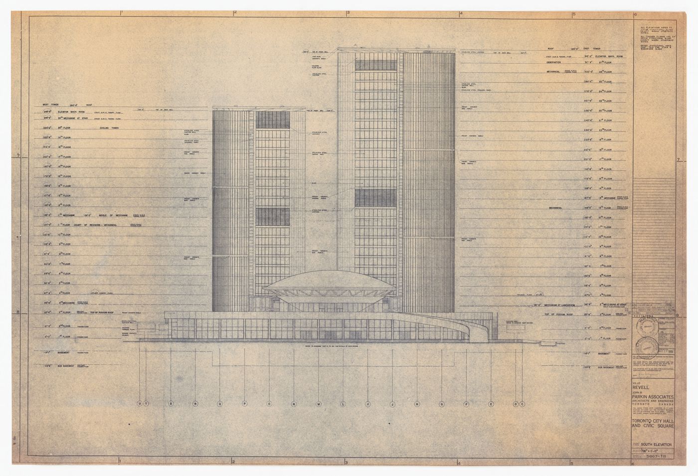 South elevation for Toronto City Hall and Civic Square, Toronto