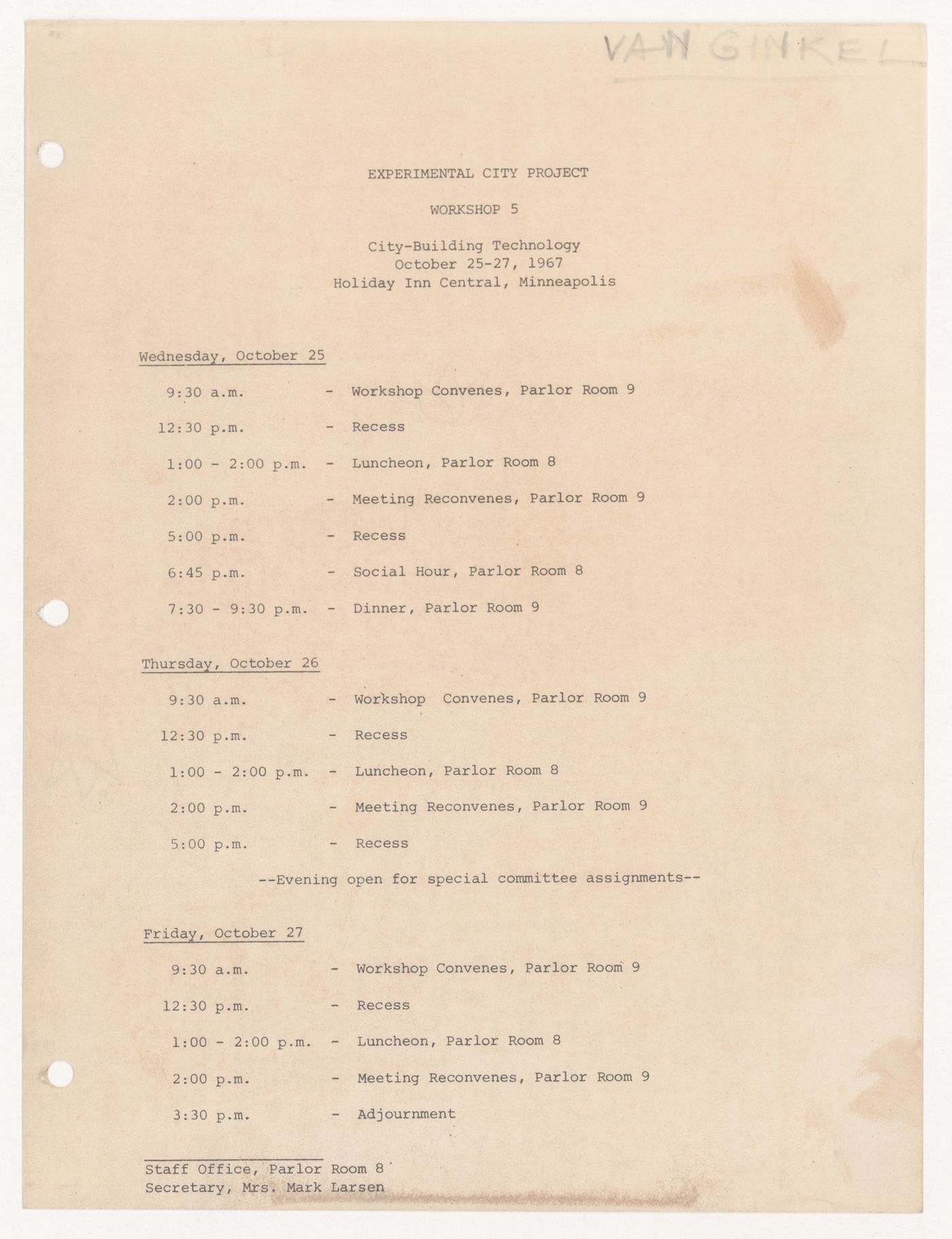 Schedule and member list for workshop for Experimental City Project