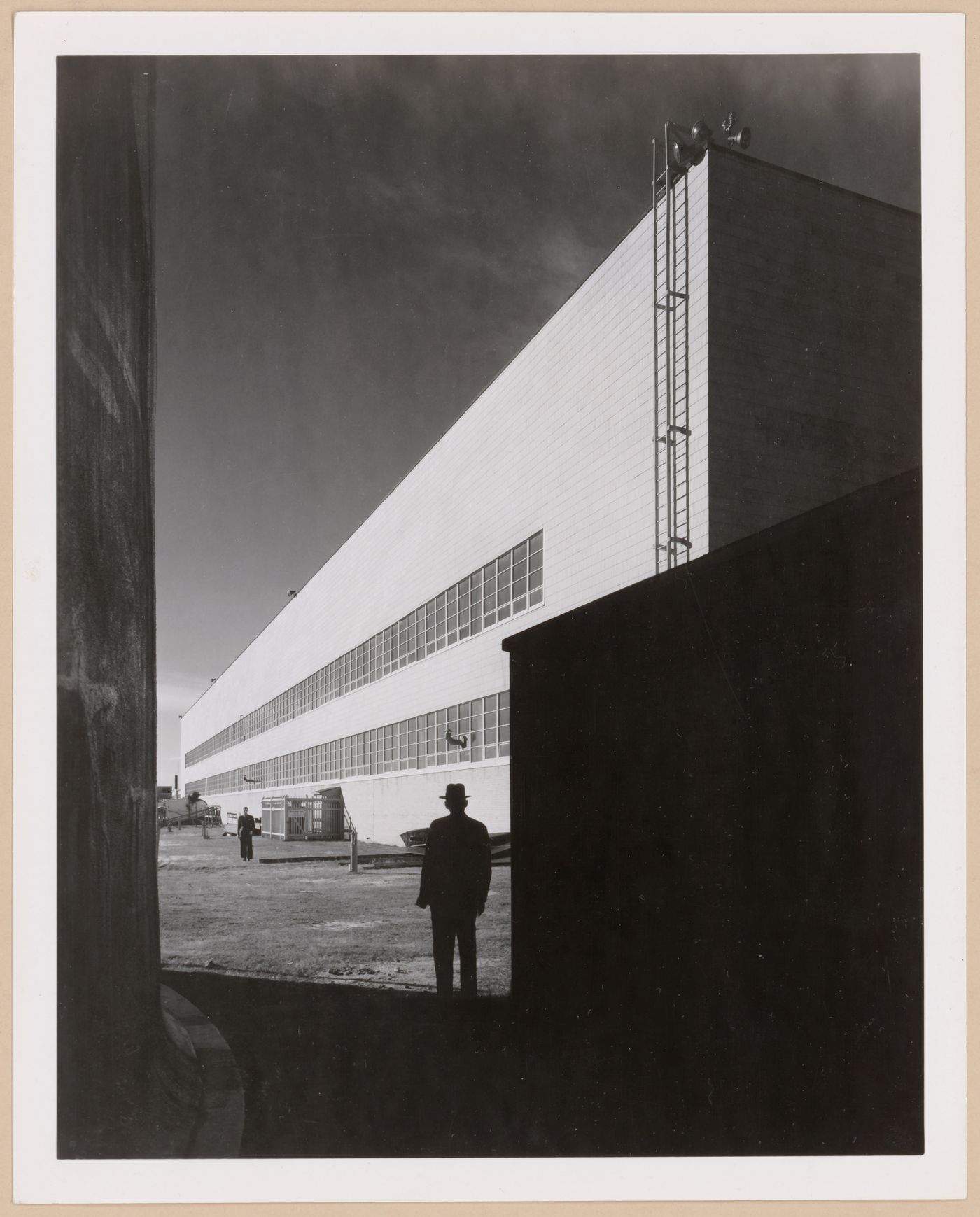 View of the lateral [?] façade of the Flight Hangar, Consolidated Aircraft Corporation Assembly Plant, New Orleans, Louisiana
