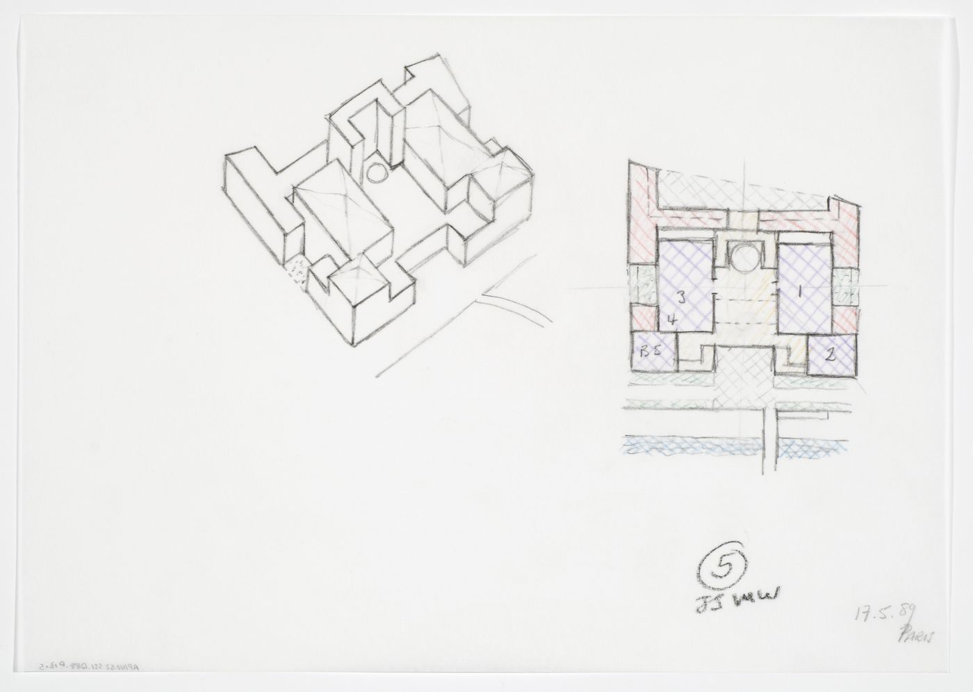 Bibliothèque de France, Paris, France: axonometric and plan