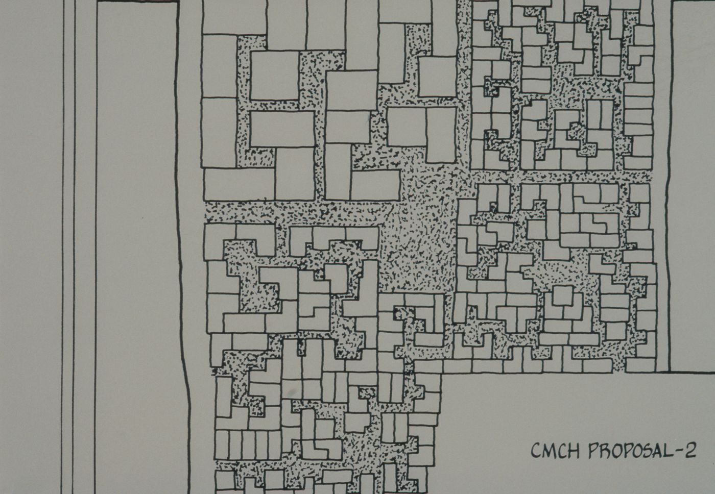 Site plan of Centre for Minimum Cost Housing proposal for the Aranya Housing Project, Indore, India