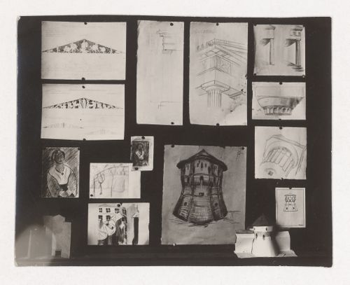 Views of presentation boards of photographs of models, drawings, buildings, sculptures, paintings and magazine clippings used for didactic purposes by the professors of the Basic Course at the Vkhutemas and the Vkhutein Moscow