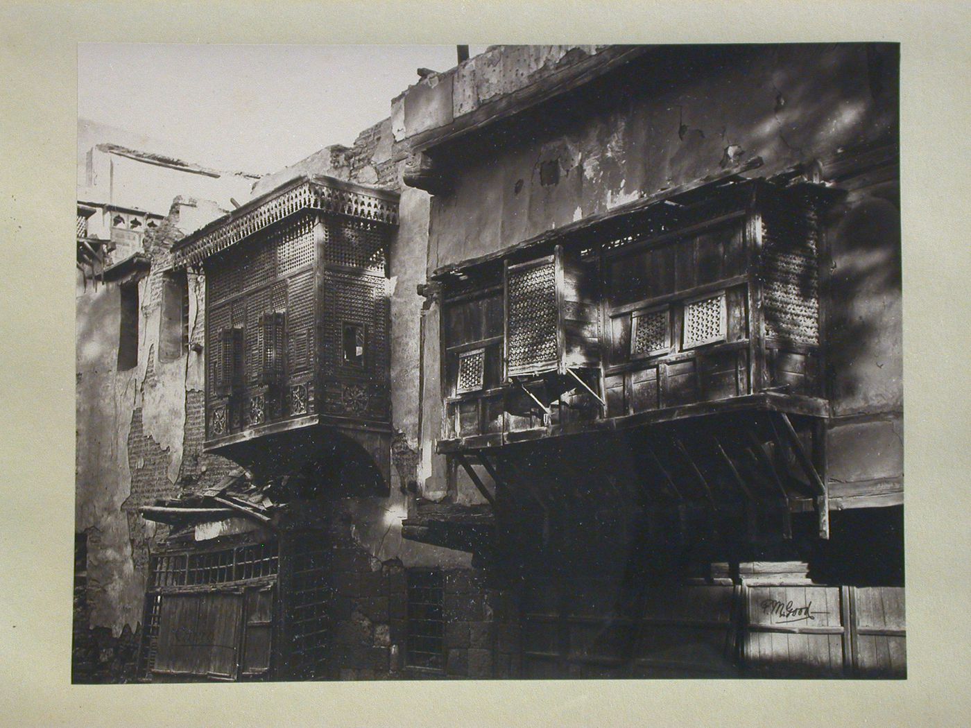 Mashrabiyah windows, overhanging street, Cairo, Egypt