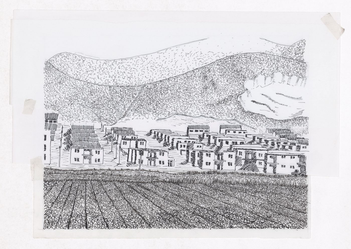 Illustration showing the Weinin Cun village in the Lianin province for "Housing a Billion: Village Upgrading: Jianlu, China" publication