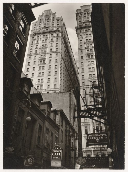 View down Thames Street seen from No. 22, New York City, New York