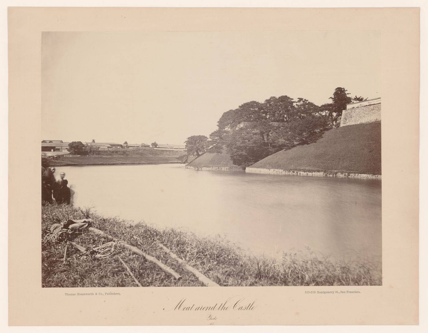 Partial view of Edojo [Edo Castle] showing the inner [?] moat and defensive walls, Edo (now Tokyo), Japan