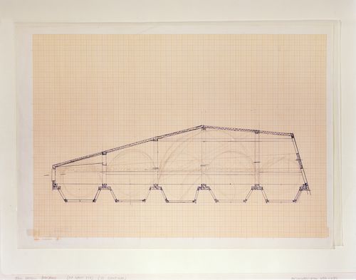 Questioning Pictures: Photograph of floor plan for office Baroque, blue pen on graph paper by Gordon Matta-Clark, 1977