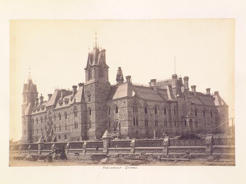 View of the West Block of the Parliament Buildings under construction from the southeast, Ottawa, Ontario