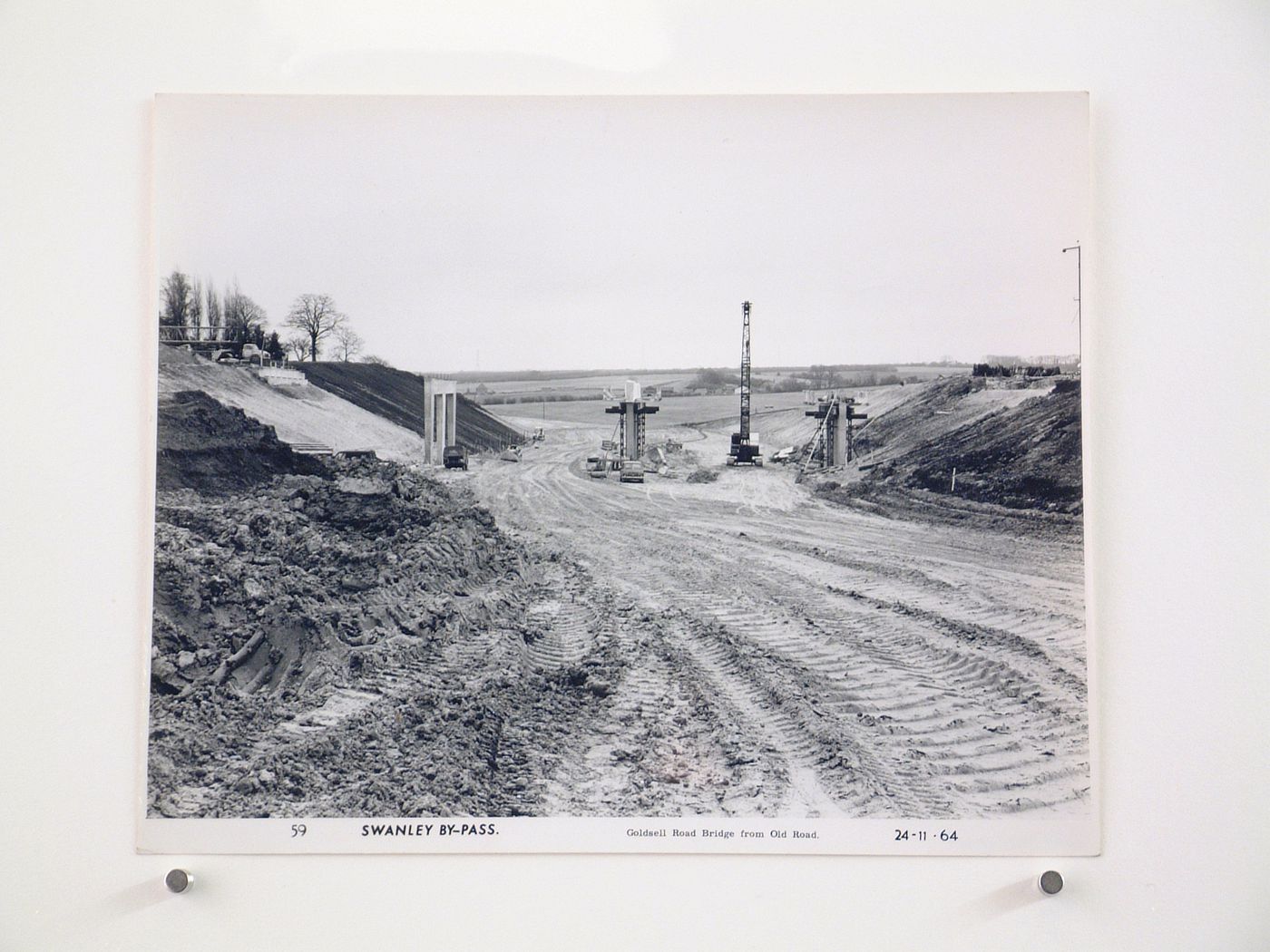 View of Goldsell Road bridge from Old Road, during construction of the Swanley Bypass, England