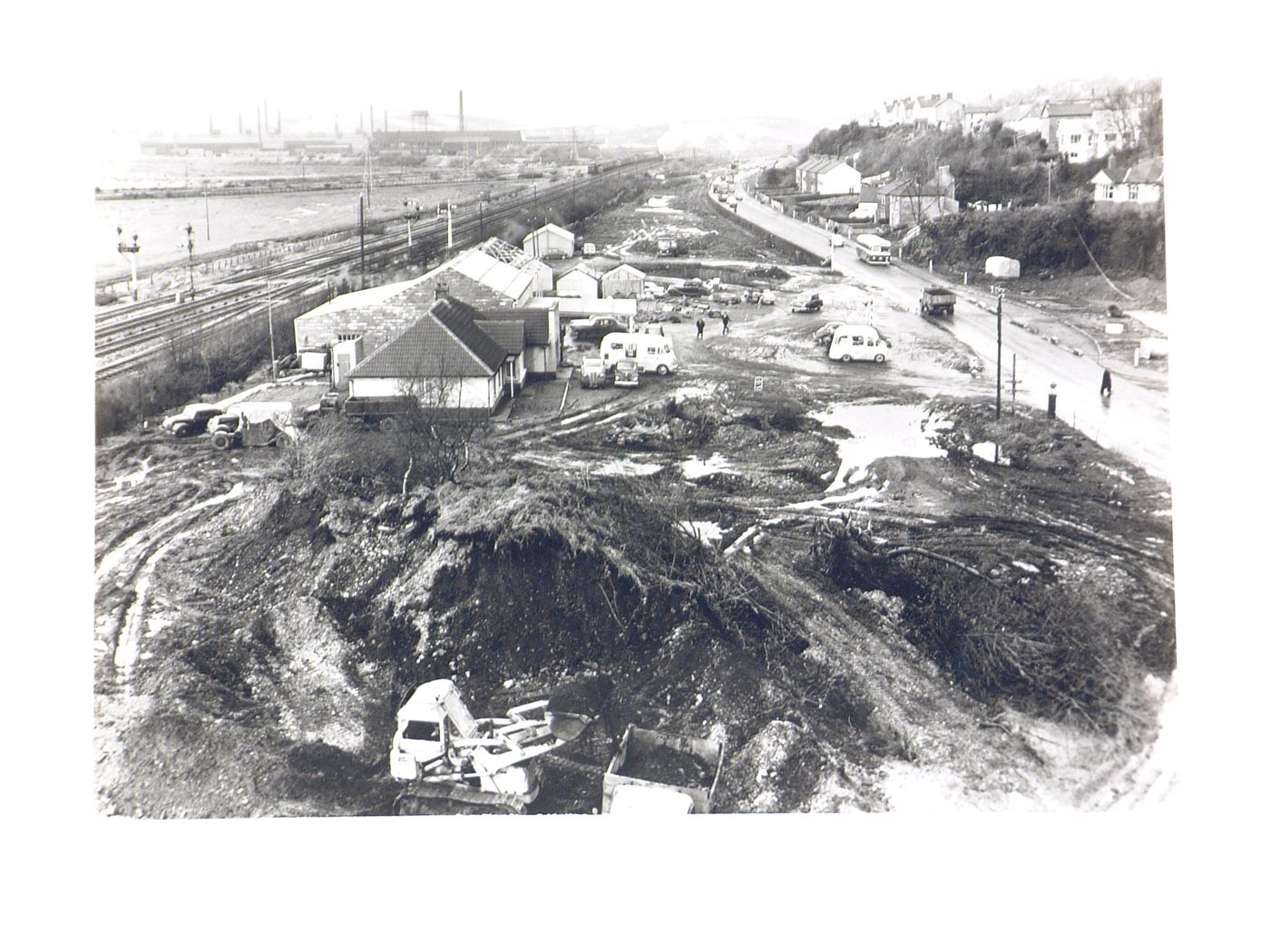 View looking north from top of batching plant, Port Talbot Bypass, Glamorgan, Wales
