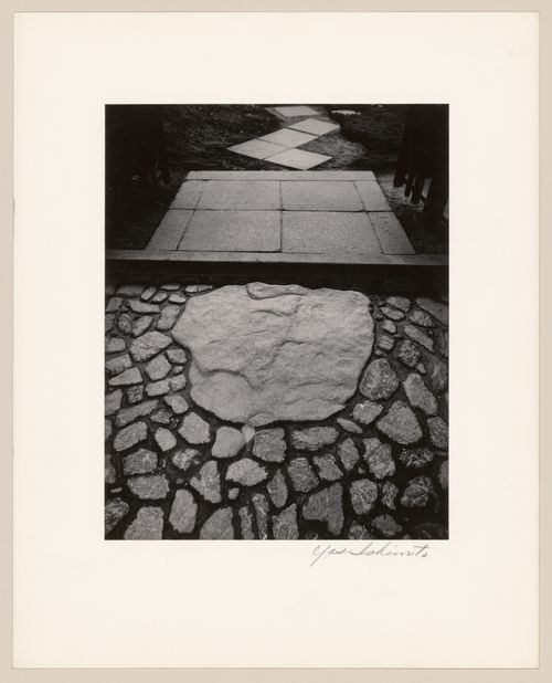 View of the paving stones and threshold at the Central Gate (also known as the Inner Gate), Katsura Rikyu (also known as Katsura Imperial Villa), Kyoto, Japan