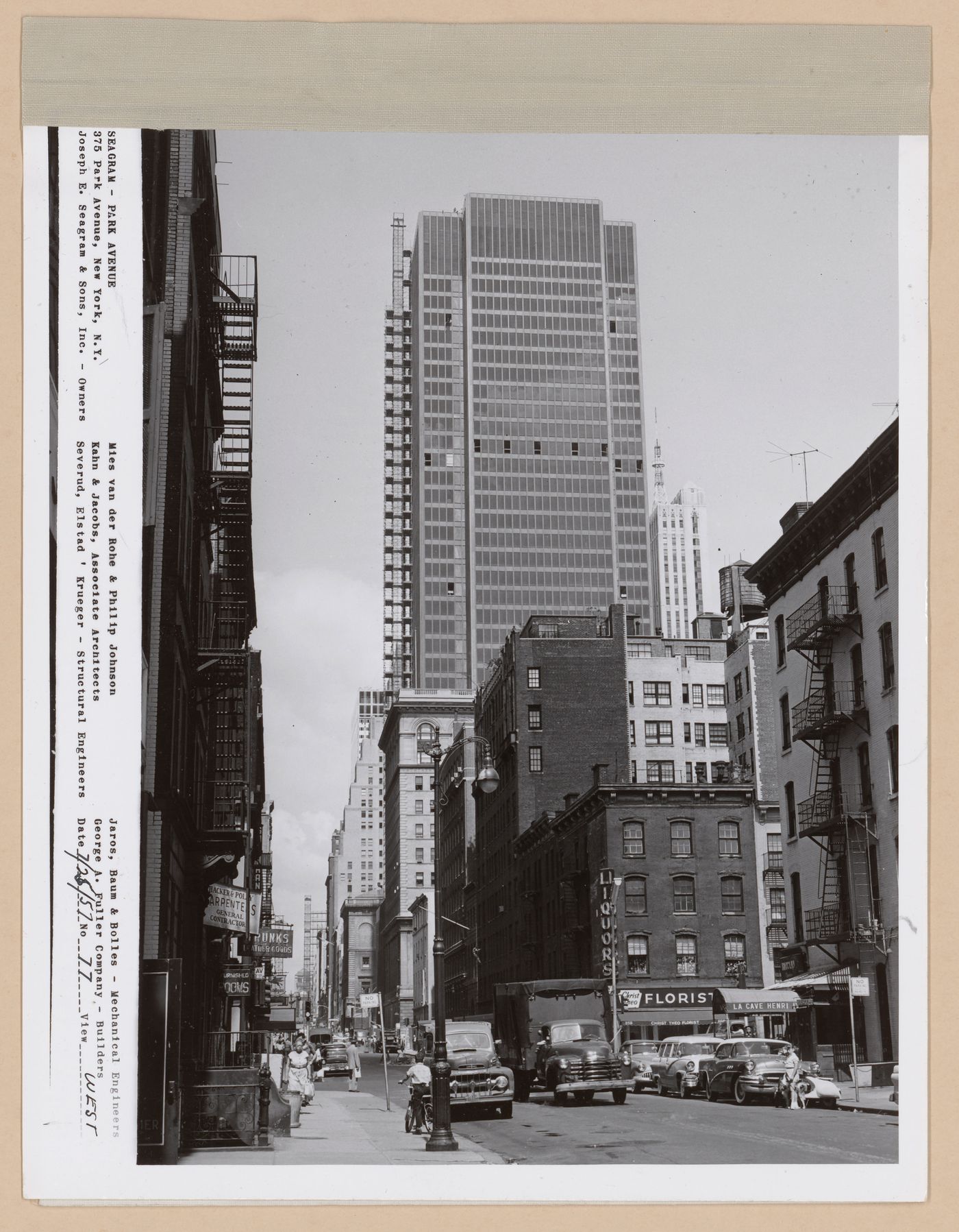 Seagram building under construction, 375 Park avenue, New York, N.Y., west view
