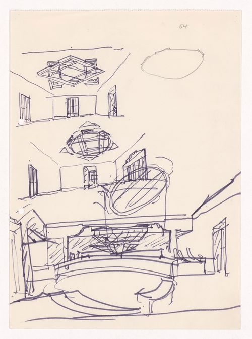 Sketch perspectives for Banco Pinto & Sotto Mayor, agência e clube, Lamego, Portugal