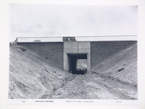 View of Windmill Hill accommodation road, looking north, during construction of the Swanley Bypass, England
