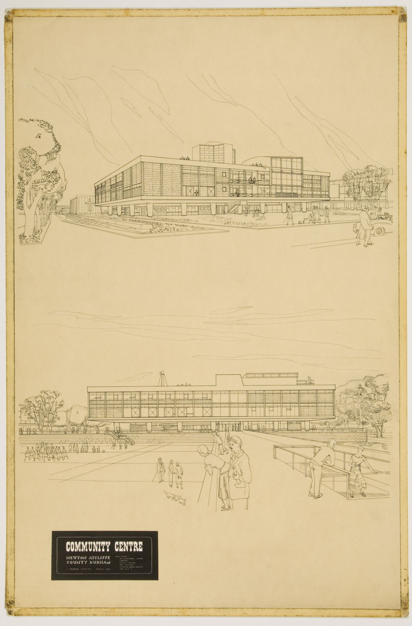 Town centre and community centre, Newton Aycliffe, England (thesis, Liverpool School of Architecture): perspectives