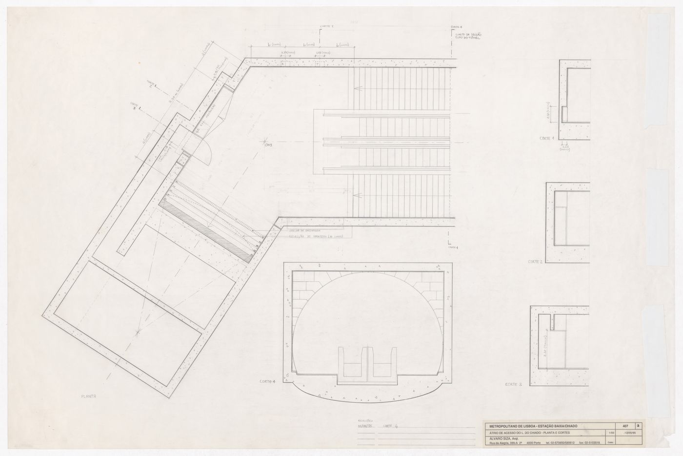 Plan and sections for Estação de Metropolitano Baixa Chiado, Lisbon, Portugal