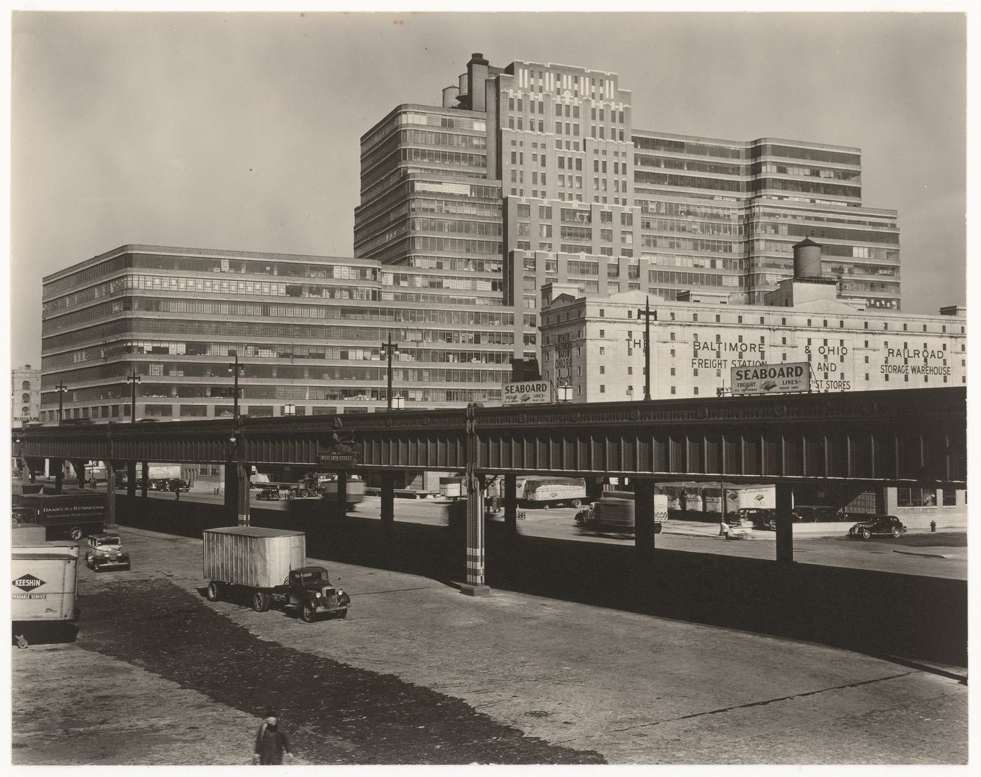 Starrett-Lehigh Building: II. 601 West 23rd Street, Manhattan, from Eleventh Avenue and 23rd Street, looking Northeast past the West Side Express Highway