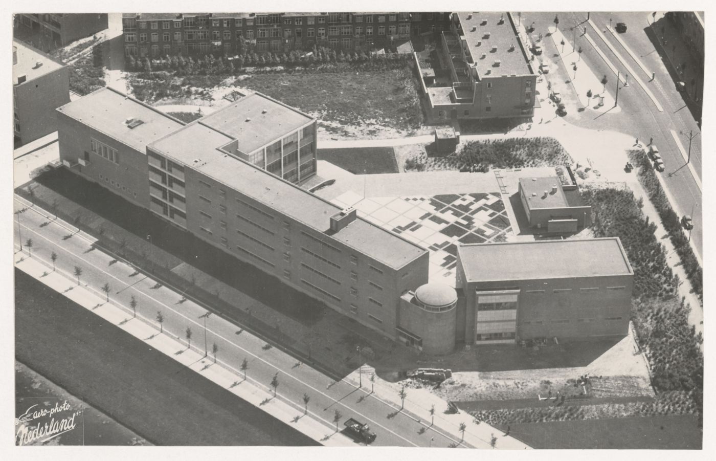 Aerial view of the Second Liberal Christian Lyceum, The Hague, Netherlands