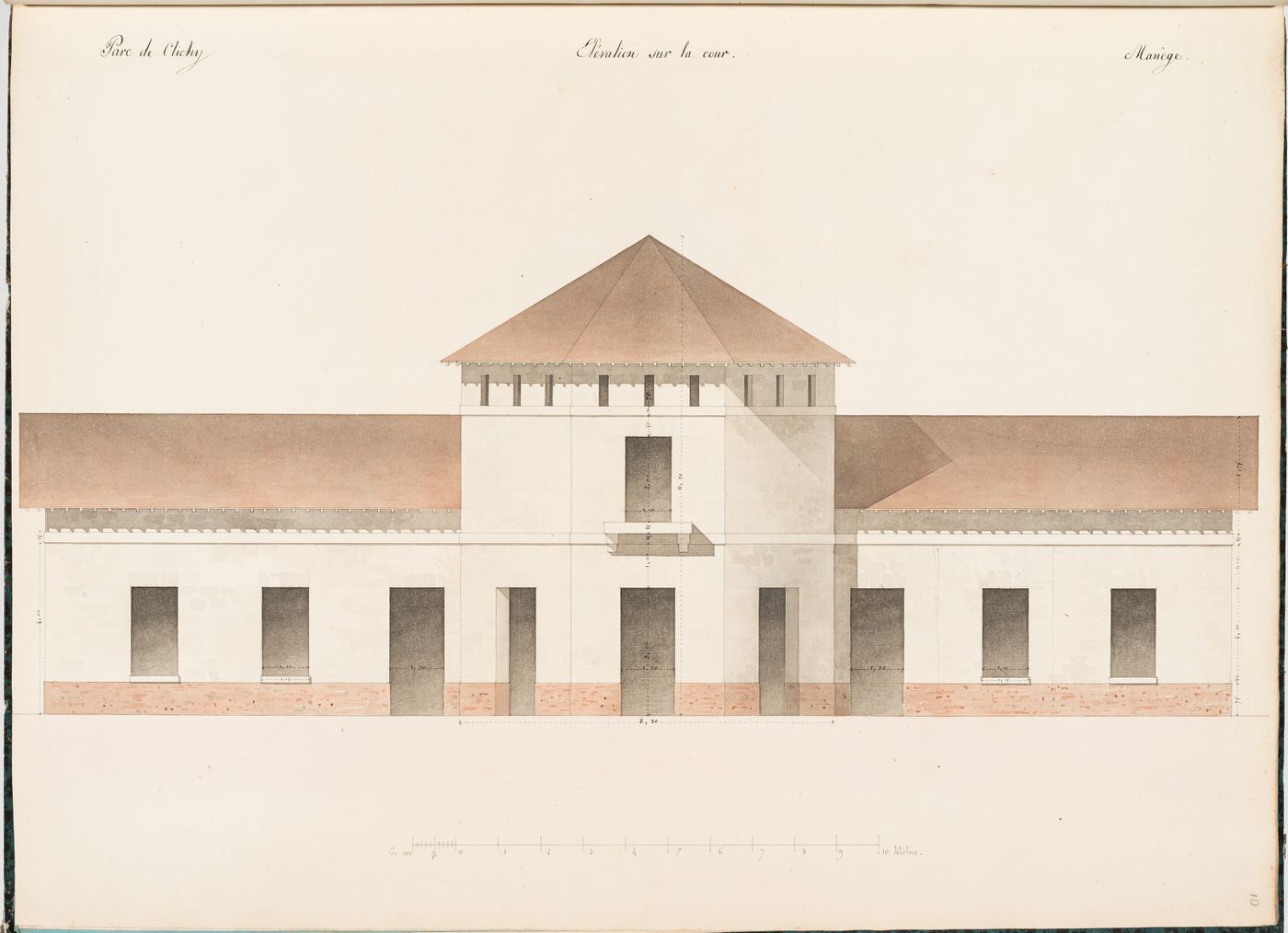 Courtyard elevation for a manège, Parc de Clichy