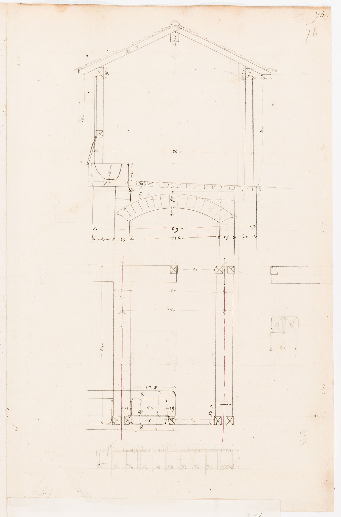 Project for a horse slaughterhouse, La Villette: Section and details for a "porcherie", probably connected to the horse slaughterhouse