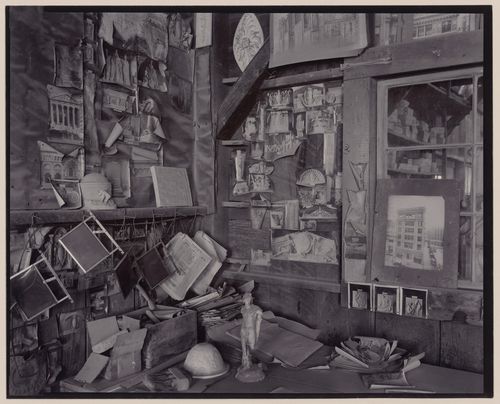 Interior view of corner wall of office in terra-cotta factory, Lincoln, California