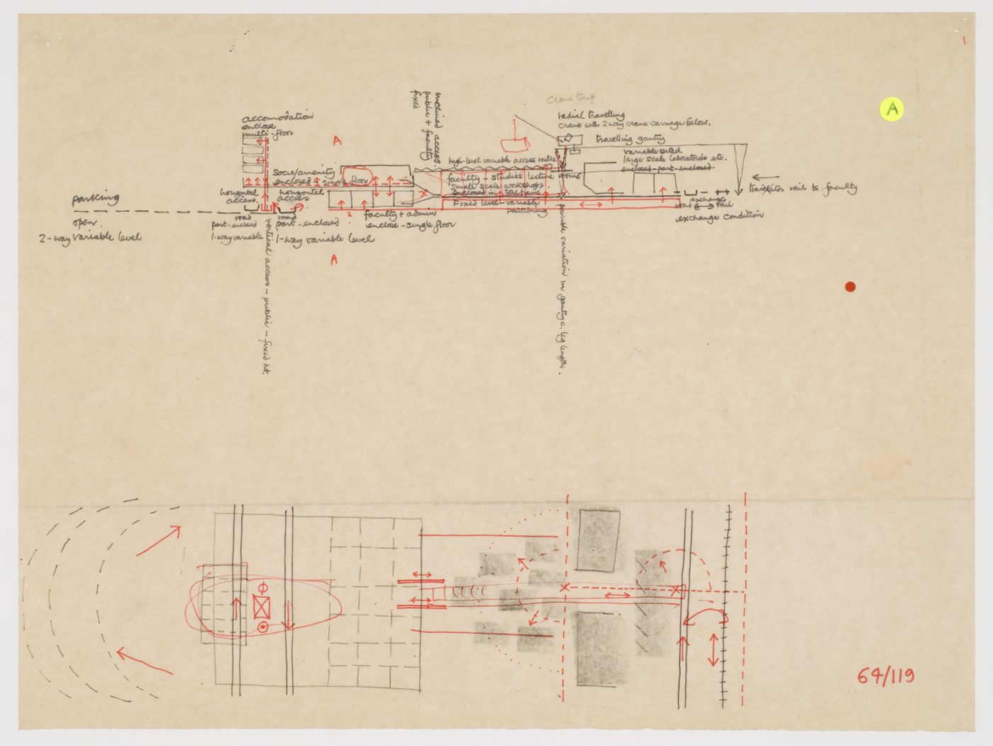 Sketched plan and section, Potteries Thinkbelt