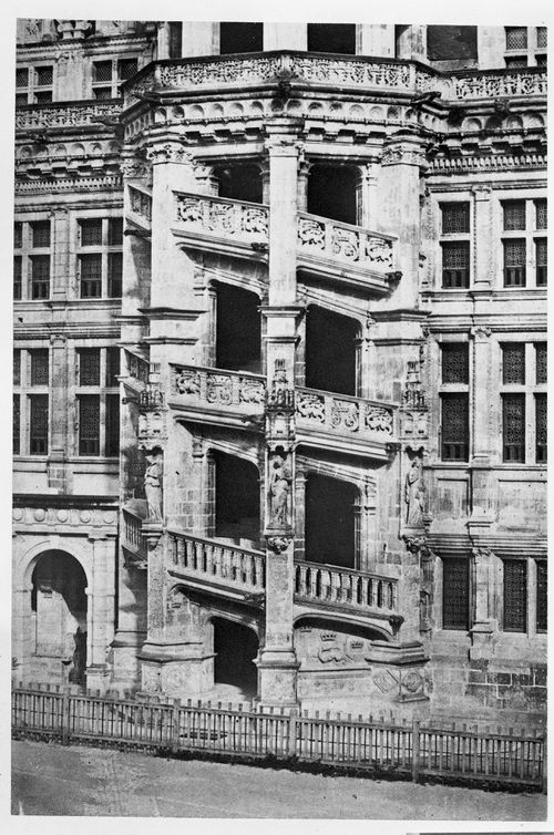 View of the staircase of François I at the Royal Château de Blois, France
