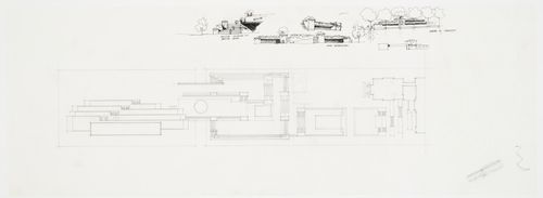Sketches, plan, elevations and perspective views, Robson Square, Three Block Project, Vancouver, British Columbia