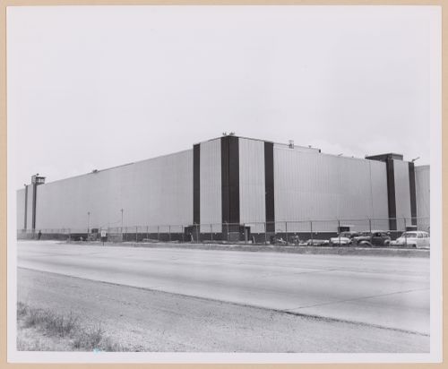 View of the principal and lateral façades of Manufacturing Building B, United Aircraft Corporation Chance-Vought Aircraft division Assembly Plant, Grand Prairie, Texas