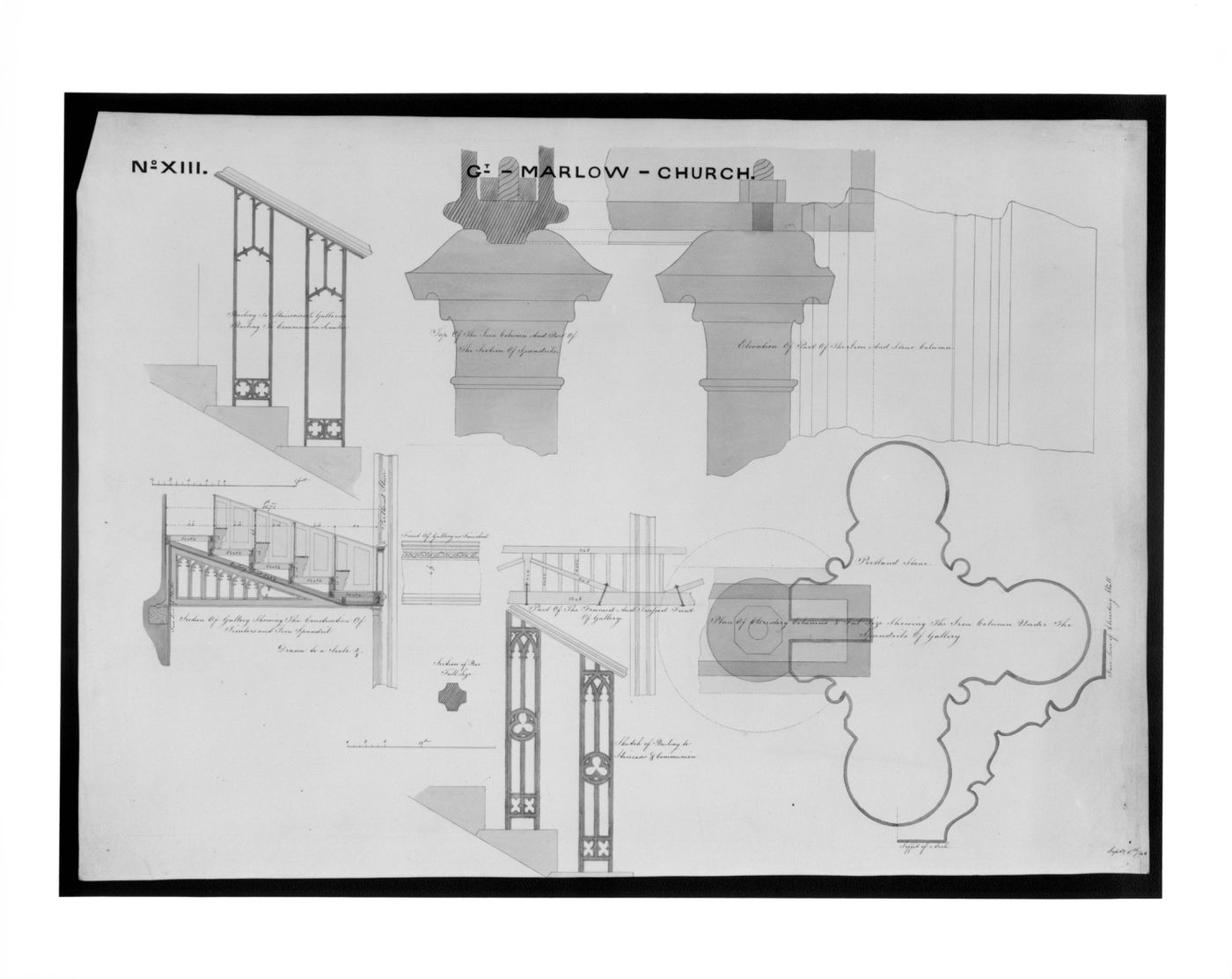 Marlow Church - No.XIII Sections, Details - Stairs, Columns, etc.