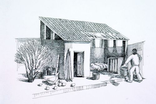 Illustration of farming activities used for "Village Upgrading" training package based on research paper "Housing a Billion: Volume 2: Village Upgrading: Jianlu, China"